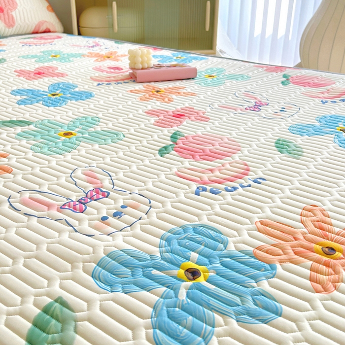 91家纺网 家纺一手货源 找家纺 能好家纺 2026春夏新款小清新乳胶床裙款凉席席子 夏韵