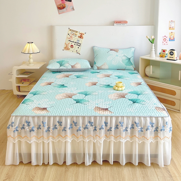 能好家纺 2026春夏新款小清新乳胶床裙款凉席席子 叶清新