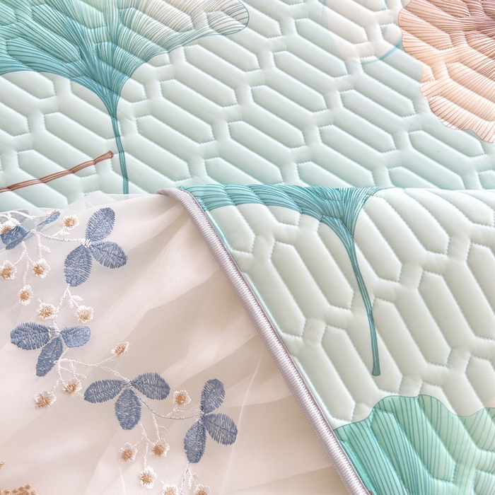 91家纺网 家纺一手货源 找家纺 能好家纺 2026春夏新款小清新乳胶床裙款凉席席子 叶清新