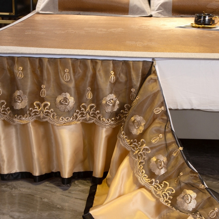 91家纺网 家纺一手货源 找家纺 能好家纺 2026春夏新款提花冰藤床裙款凉席席子 枫叶 咖