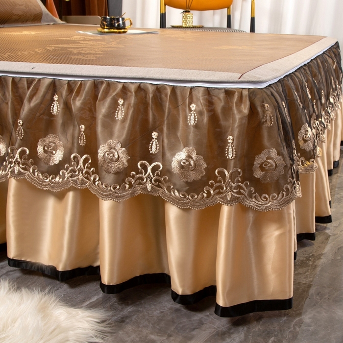 91家纺网 家纺一手货源 找家纺 能好家纺 2026春夏新款提花冰藤床裙款凉席席子 枫叶 咖