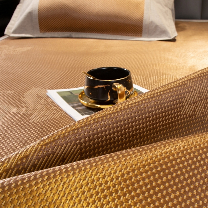 91家纺网 家纺一手货源 找家纺 能好家纺 2026春夏新款提花冰藤床裙款凉席席子 枫叶 咖