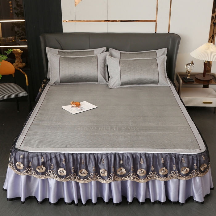 能好家纺 2026春夏新款提花冰藤床裙款凉席席子 格调 灰