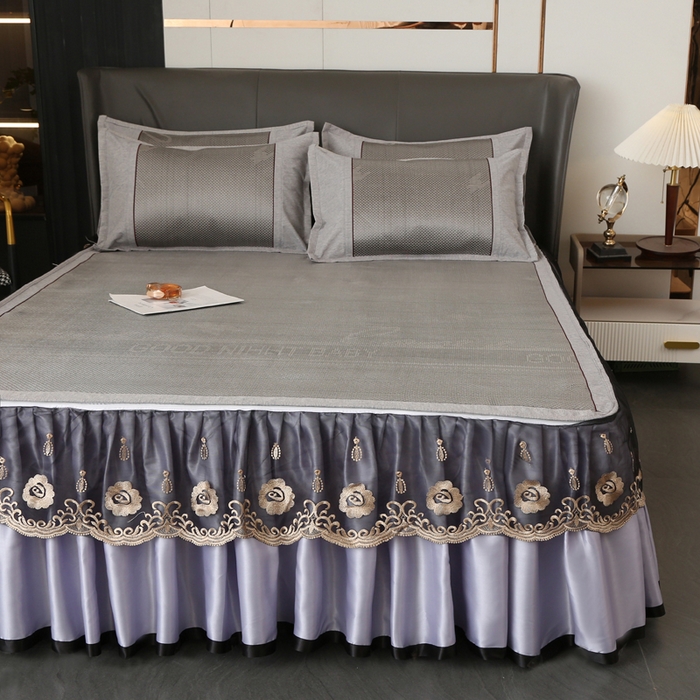 91家纺网 家纺一手货源 找家纺 能好家纺 2026春夏新款提花冰藤床裙款凉席席子 格调 灰