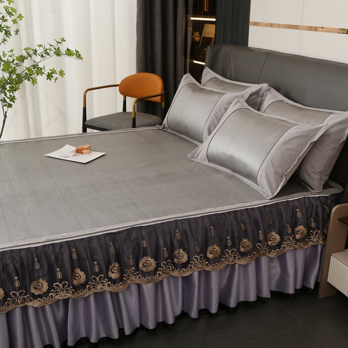 91家纺网 家纺一手货源 找家纺 能好家纺 2026春夏新款提花冰藤床裙款凉席席子 格调 灰