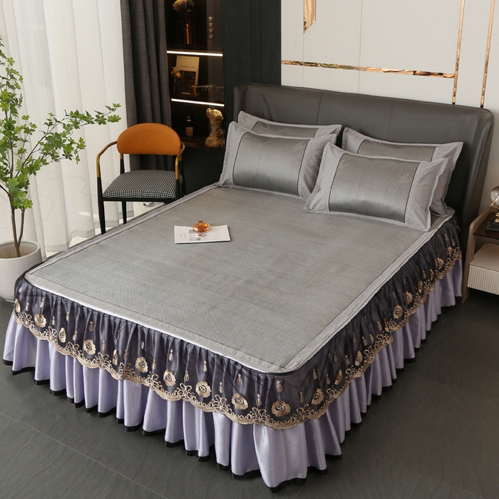 91家纺网 家纺一手货源 找家纺 能好家纺 2026春夏新款提花冰藤床裙款凉席席子 格调 灰