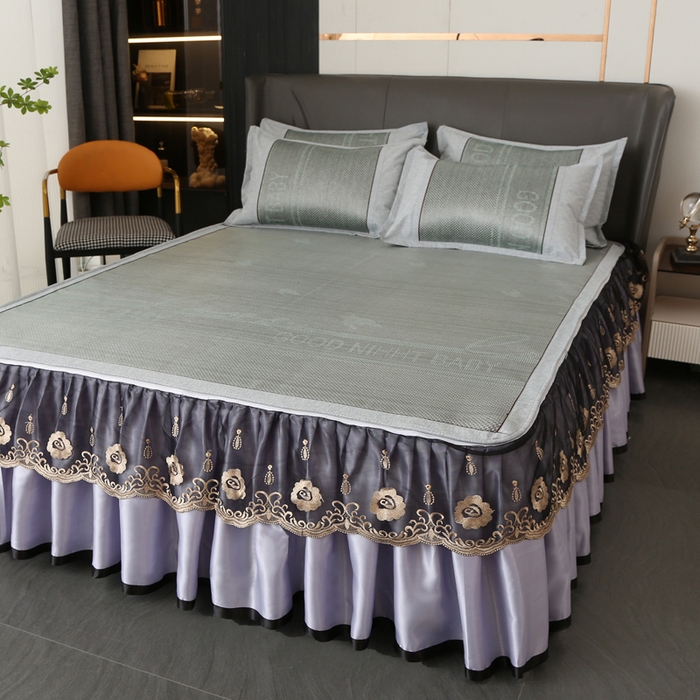 91家纺网 家纺一手货源 找家纺 能好家纺 2026春夏新款提花冰藤床裙款凉席席子 格调 灰绿