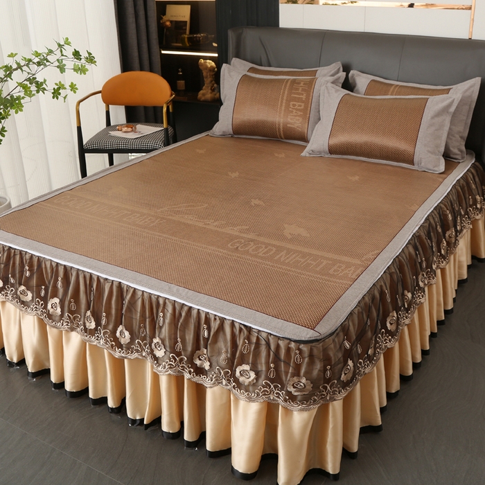 91家纺网 家纺一手货源 找家纺 能好家纺 2026春夏新款提花冰藤床裙款凉席席子 格调 咖