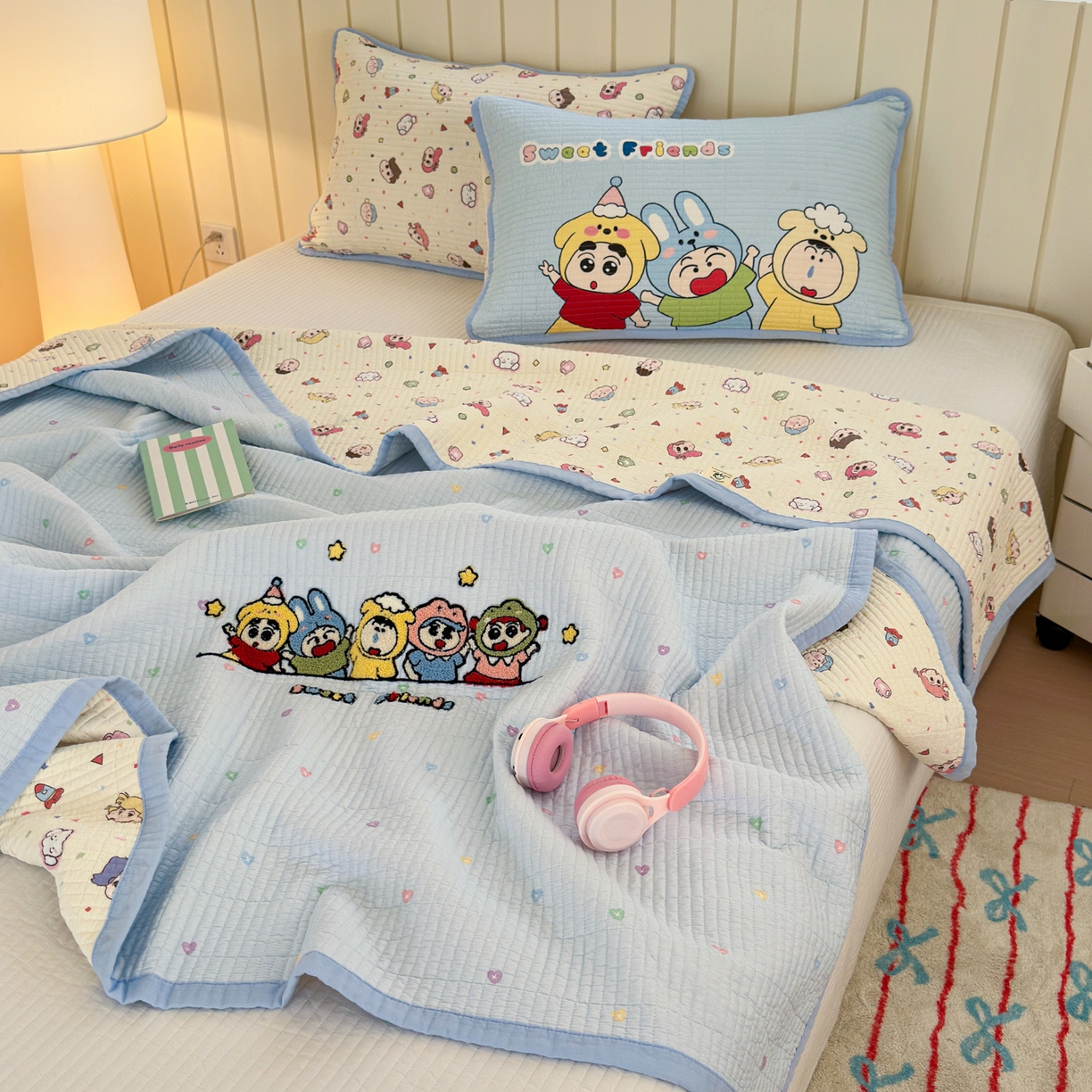 91家纺网 家纺一手货源 找家纺 乐童家纺 2026新款双面纯棉水洗两用毛巾绣床盖四件套-第一波 床盖款-糖果乐园