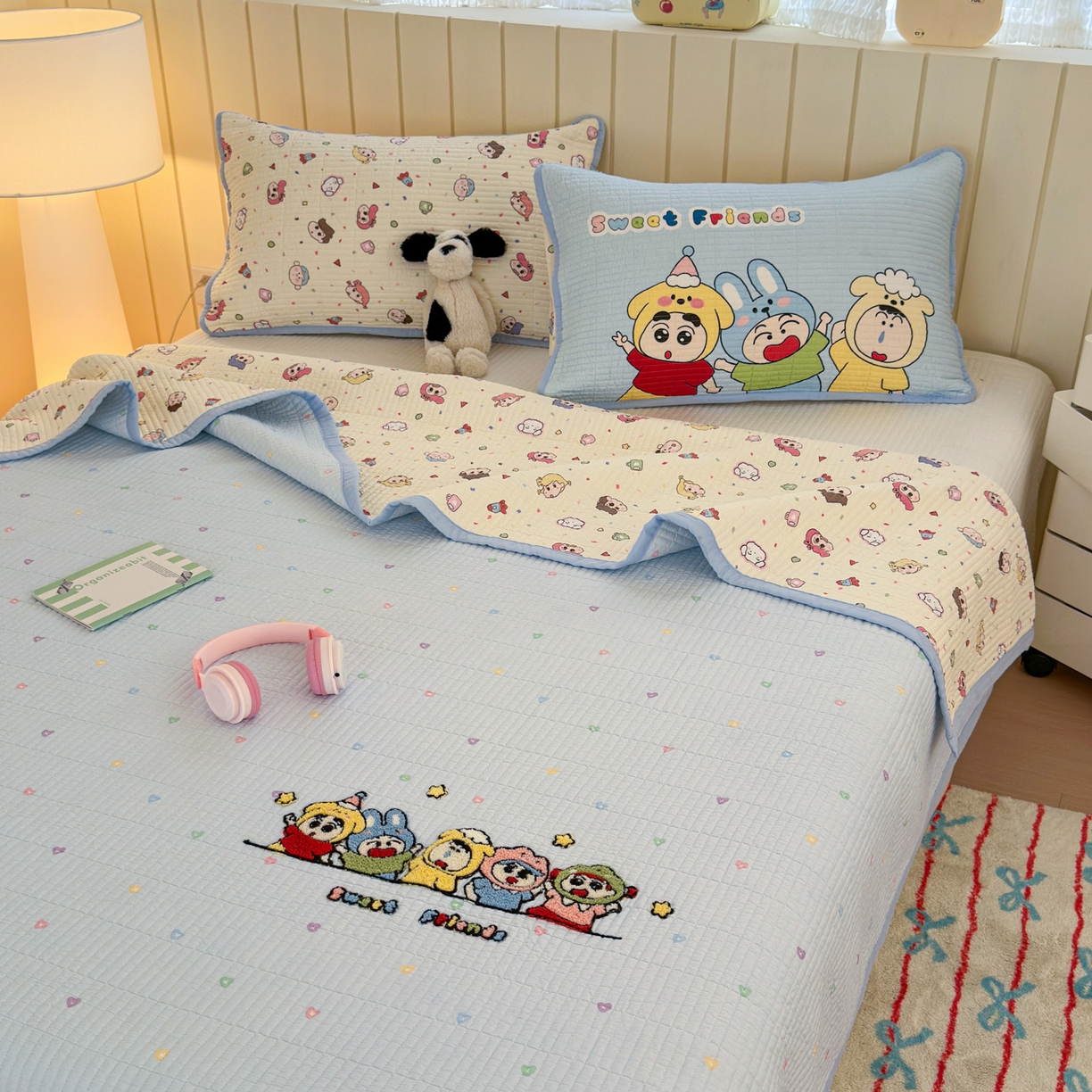 91家纺网 家纺一手货源 找家纺 乐童家纺 2026新款双面纯棉水洗两用毛巾绣床盖四件套-第一波 床盖款-糖果乐园