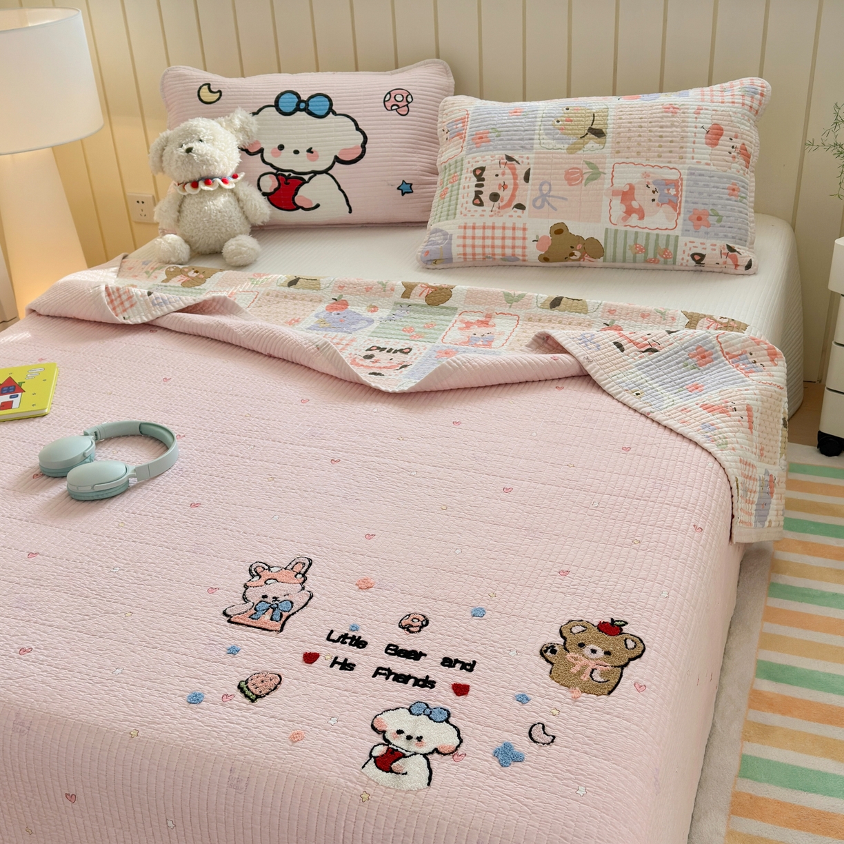 乐童家纺 2026新款双面纯棉水洗两用毛巾绣床盖四件套-第一波 床盖款-拼图乐园