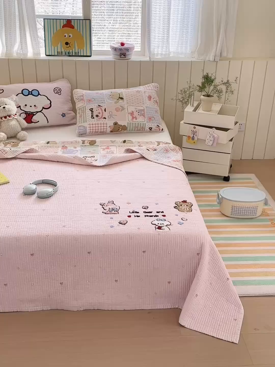 91家纺网 家纺一手货源 找家纺 乐童家纺 2026新款双面纯棉水洗两用毛巾绣床盖四件套-第一波 床盖款-拼图乐园