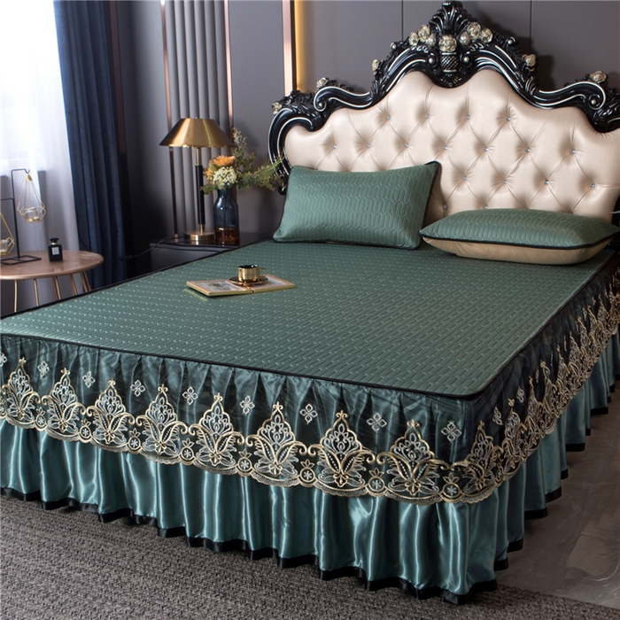 91家纺网 家纺一手货源 找家纺 （总）能好家纺 2026春夏新款纯色+印花凉感丝乳胶凉席床裙款三件套