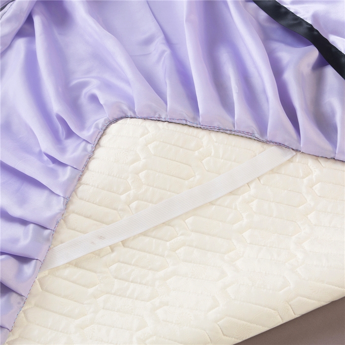 91家纺网 家纺一手货源 找家纺 能好家纺 2026春夏新款纯色+印花凉感丝乳胶凉席床裙款三件套 雪青