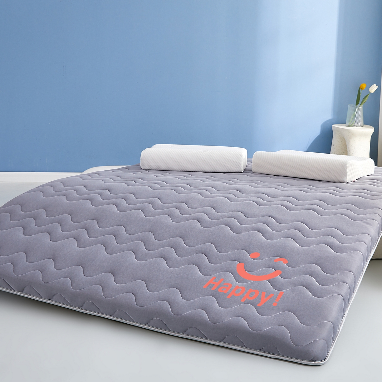 91家纺网 家纺一手货源 找家纺 月茶家纺 2026新款单边三波浪牛奶丝乳胶床垫 单边三波浪灰