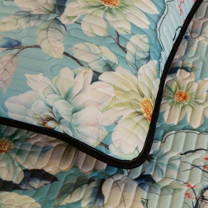 91家纺网 家纺一手货源 找家纺 能好家纺 2026春夏新款纯色+印花凉感丝乳胶凉席床裙款三件套 古韵