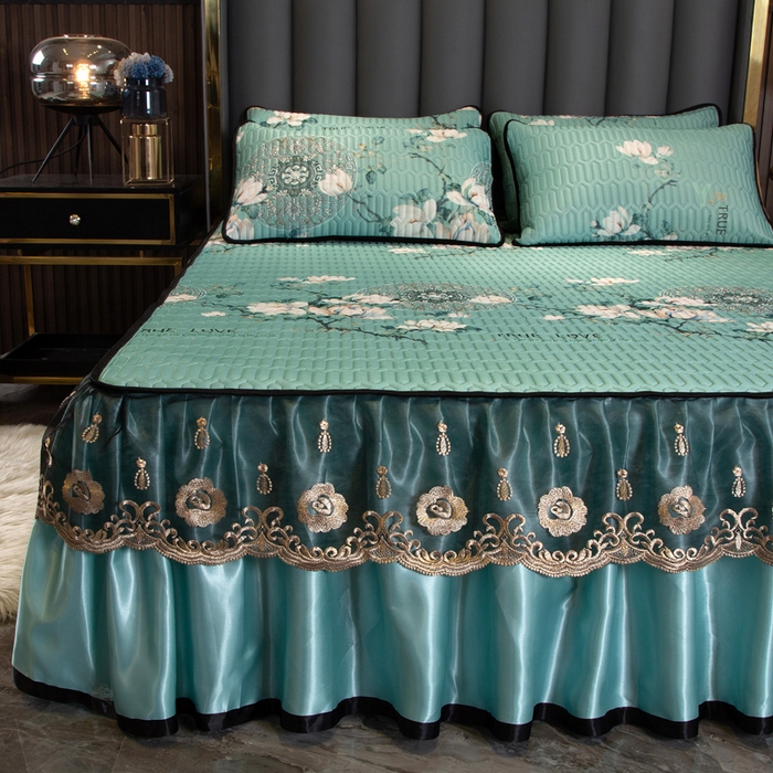 能好家纺 2026春夏新款纯色+印花凉感丝乳胶凉席床裙款三件套 幽梦