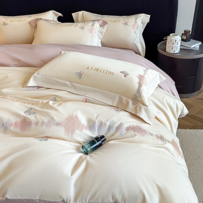 91家纺网 家纺一手货源 找家纺 欣宜家纺 2026春夏新款纯棉全棉长绒棉刺绣绣花高端礼盒四件套-漫舞 漫舞-白粉