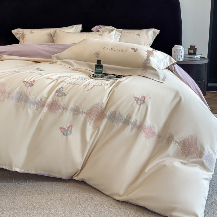 91家纺网 家纺一手货源 找家纺 欣宜家纺 2026春夏新款纯棉全棉长绒棉刺绣绣花高端礼盒四件套-漫舞 漫舞-白紫