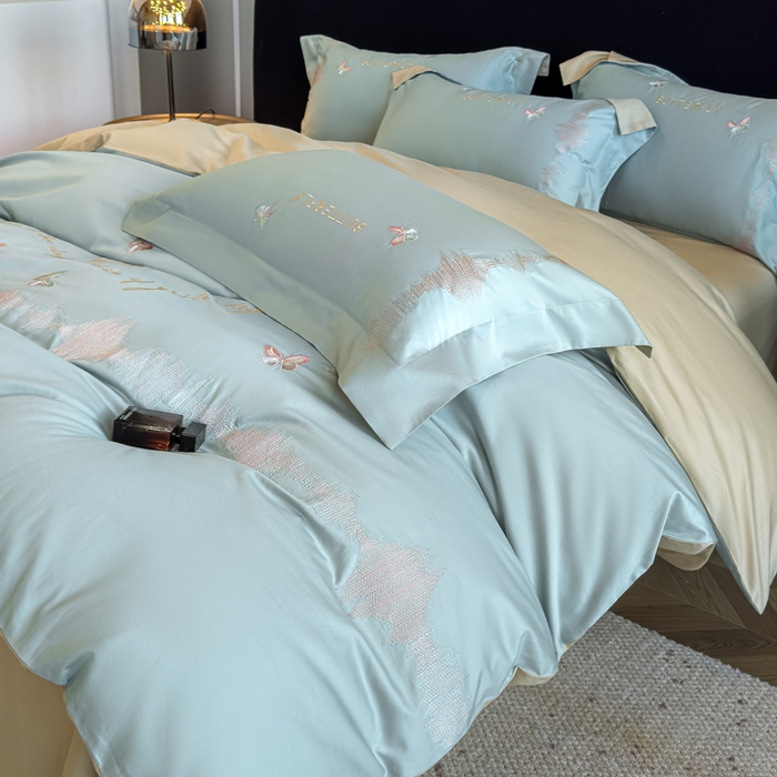 欣宜家纺 2026春夏新款纯棉全棉长绒棉刺绣绣花高端礼盒四件套-漫舞 漫舞-飘蓝