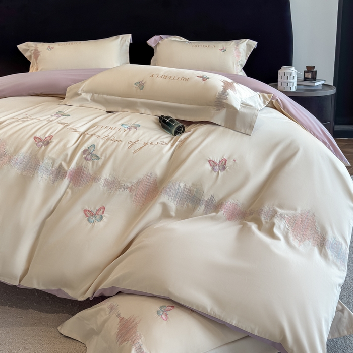 91家纺网 家纺一手货源 找家纺 欣宜家纺 2026春夏新款纯棉全棉长绒棉刺绣绣花高端礼盒四件套-漫舞 漫舞-白紫