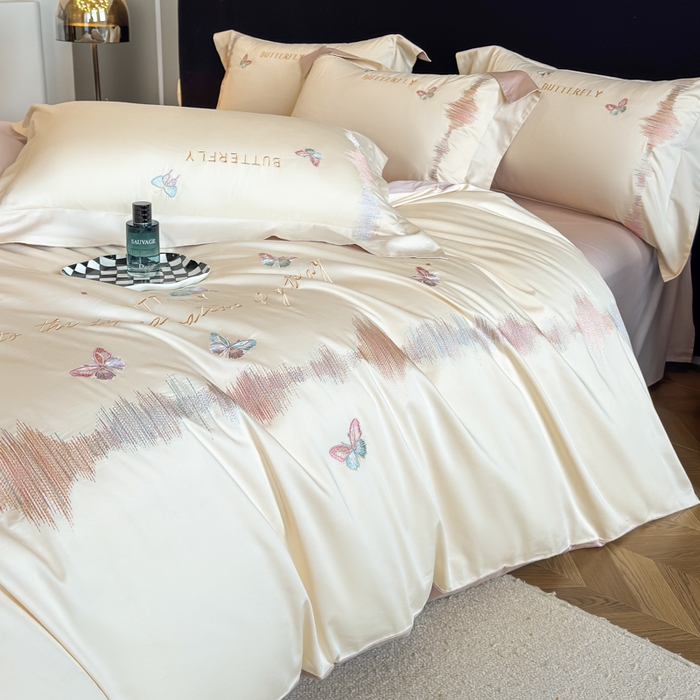 91家纺网 家纺一手货源 找家纺 欣宜家纺 2026春夏新款纯棉全棉长绒棉刺绣绣花高端礼盒四件套-漫舞 漫舞-白粉