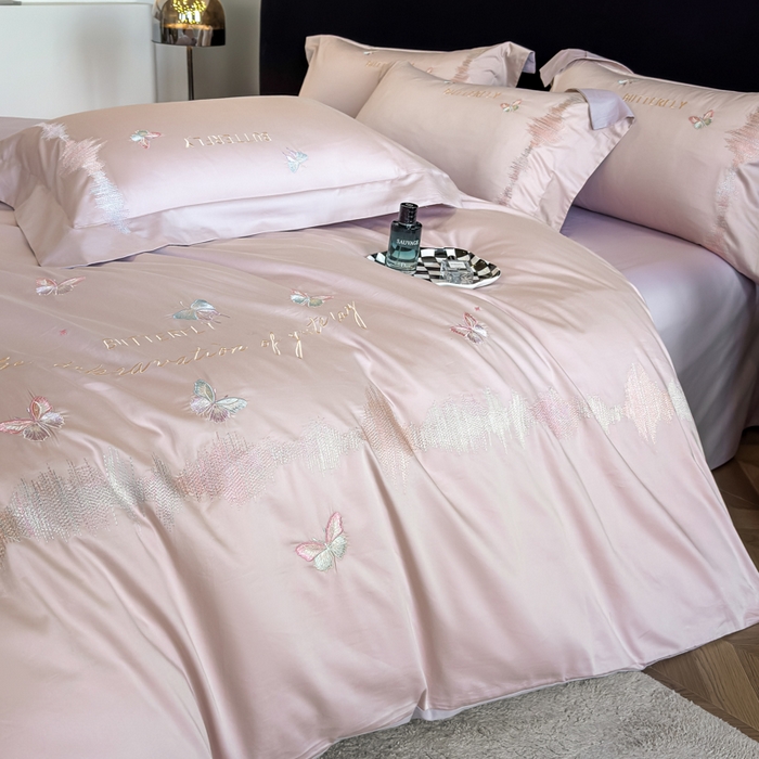 91家纺网 家纺一手货源 找家纺 欣宜家纺 2026春夏新款纯棉全棉长绒棉刺绣绣花高端礼盒四件套-漫舞 漫舞-粉紫