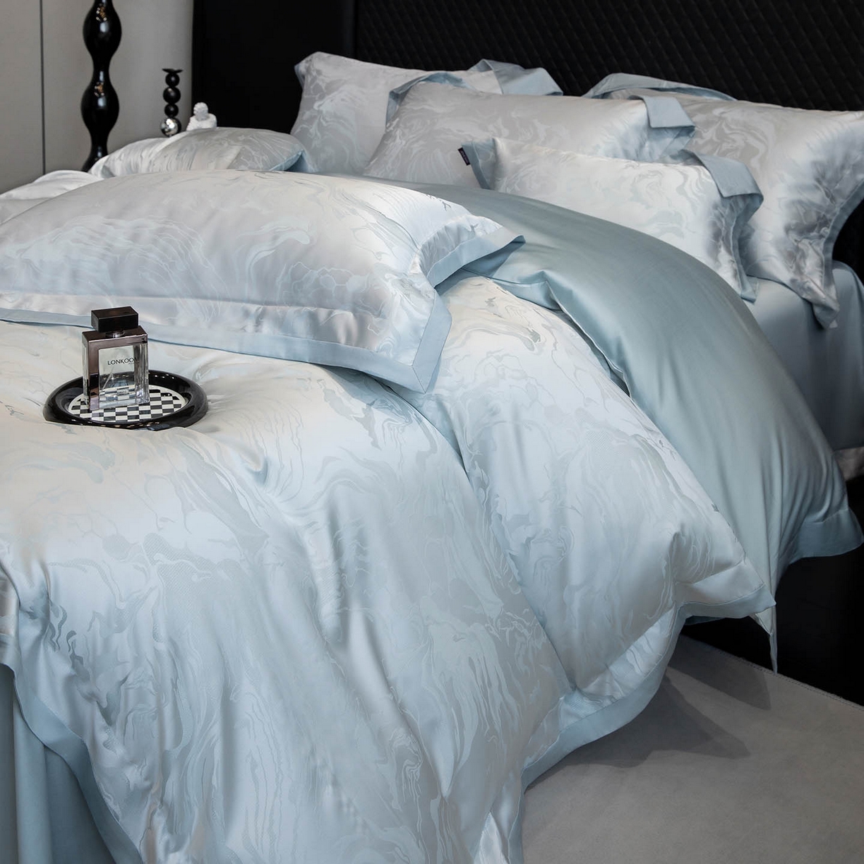 2026新款轻奢风高端A类贡缎长绒棉纯棉四件套100全棉提花被套床单床笠高级感-姝忆 姝忆-柔雾蓝