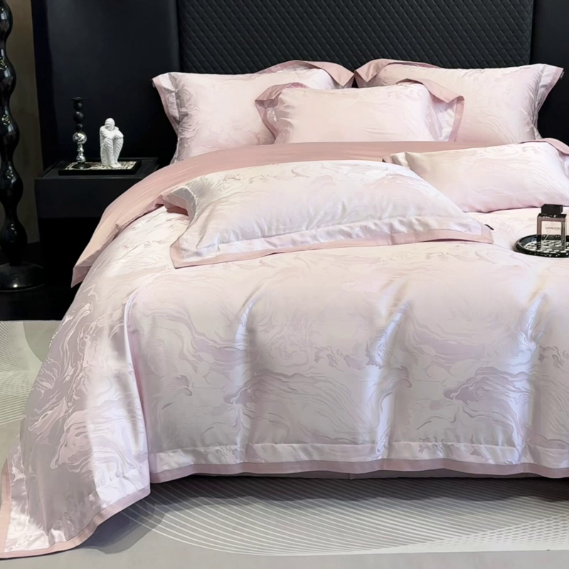 91家纺网 家纺一手货源 找家纺 2026新款轻奢风高端A类贡缎长绒棉纯棉四件套100全棉提花被套床单床笠高级感-姝忆 姝忆-香蜜粉