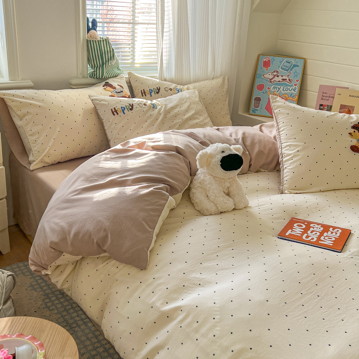 91家纺网 家纺一手货源 找家纺 思诺羽床笠 2026新款仿棉毛巾绣四件套系列 趴趴小狗