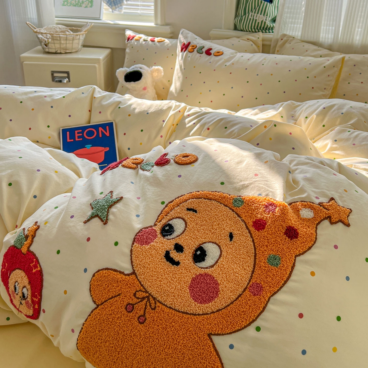 91家纺网 家纺一手货源 找家纺 思诺羽床笠 2026新款仿棉毛巾绣四件套系列 星星苹果