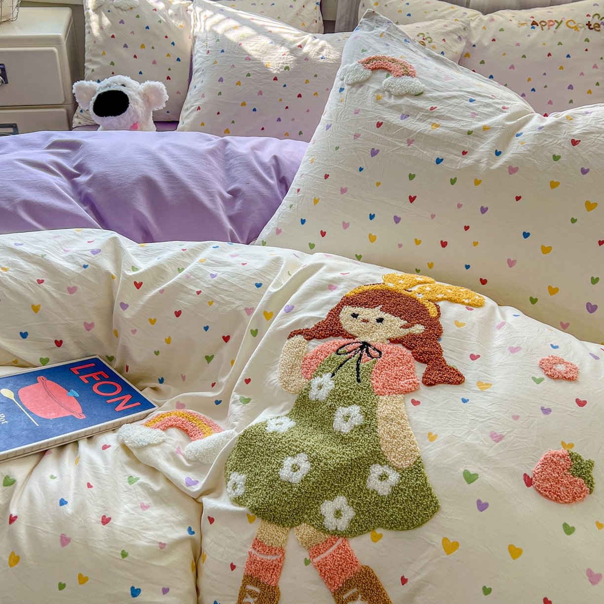 91家纺网 家纺一手货源 找家纺 思诺羽床笠 2026新款仿棉毛巾绣四件套系列 紫心少女