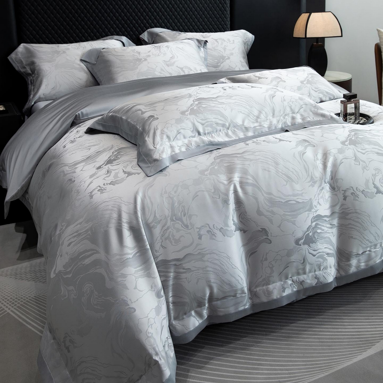 91家纺网 家纺一手货源 找家纺 （总）2026新款轻奢风高端A类贡缎长绒棉纯棉提花被套床单床笠高级感床上用品四件套-姝忆