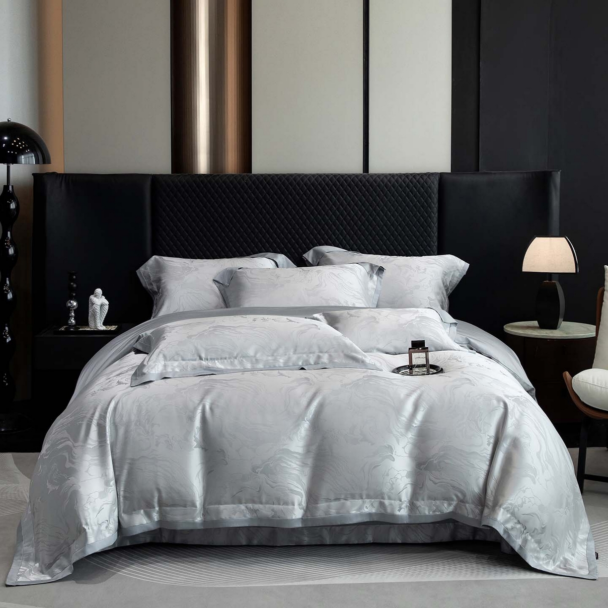 91家纺网 家纺一手货源 找家纺 2026新款轻奢风高端A类贡缎长绒棉纯棉提花被套床单床笠高级感床上用品四件套-姝忆 姝忆-蒂奥银