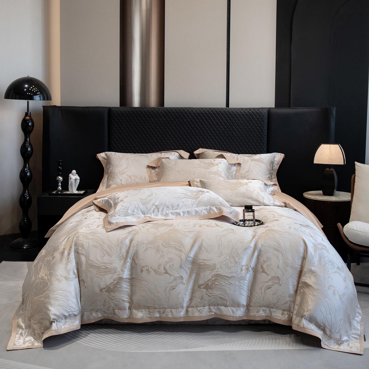 91家纺网 家纺一手货源 找家纺 2026新款轻奢风高端A类贡缎长绒棉纯棉提花被套床单床笠高级感床上用品四件套-姝忆 姝忆-星黛橙