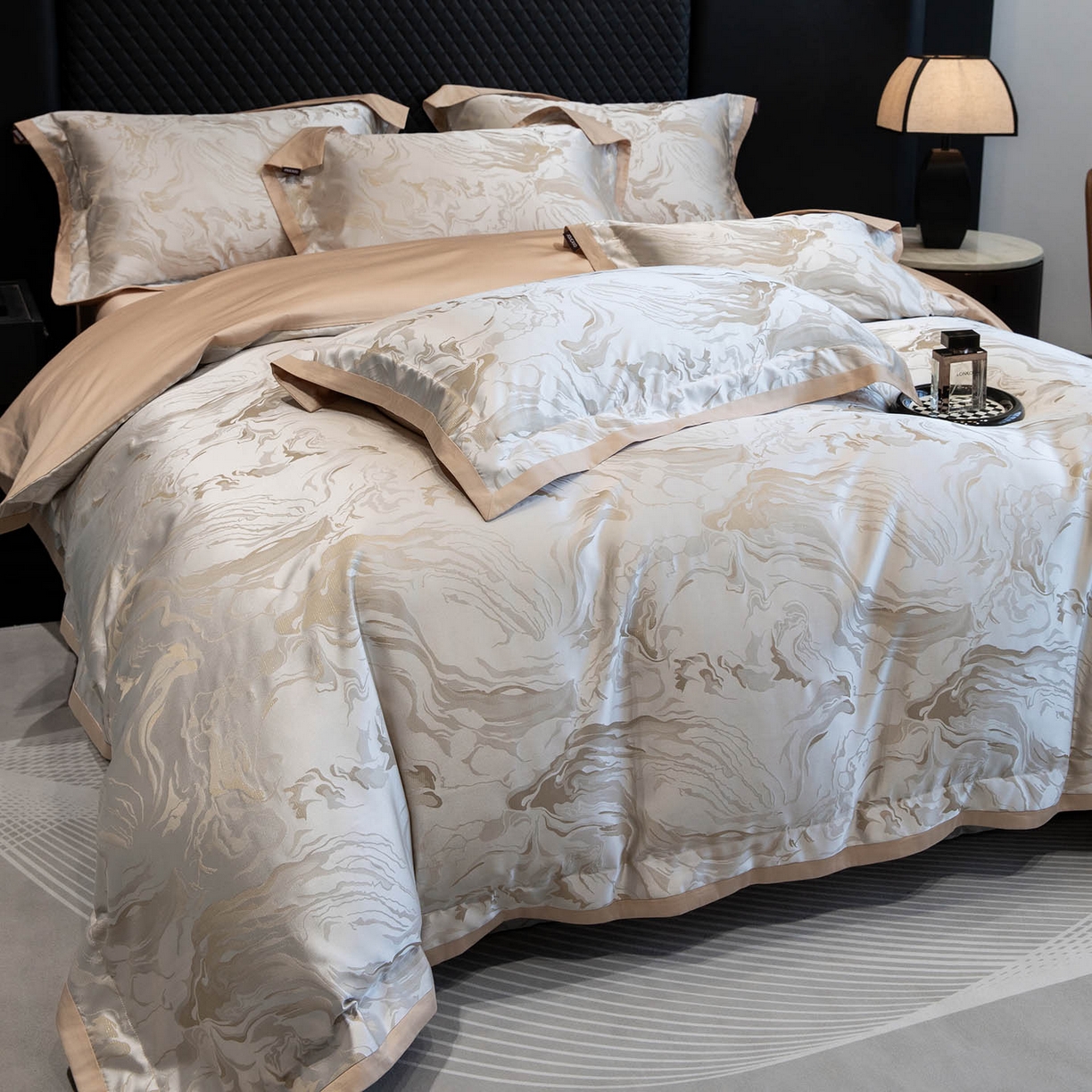 91家纺网 家纺一手货源 找家纺 2026新款轻奢风高端A类贡缎长绒棉纯棉提花被套床单床笠高级感床上用品四件套-姝忆 姝忆-星黛橙