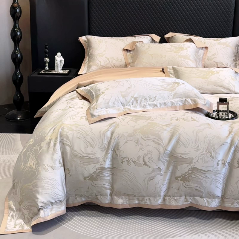 91家纺网 家纺一手货源 找家纺 2026新款轻奢风高端A类贡缎长绒棉纯棉提花被套床单床笠高级感床上用品四件套-姝忆 姝忆-星黛橙