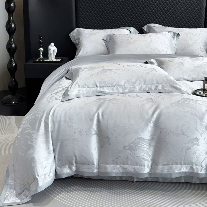 91家纺网 家纺一手货源 找家纺 2026新款轻奢风高端A类贡缎长绒棉纯棉提花被套床单床笠高级感床上用品四件套-姝忆 姝忆-蒂奥银