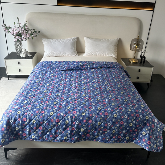 91家纺网 家纺一手货源 找家纺 被多多被业 2026新款磨毛印花夏被夏凉被空调被 小碎花-蓝