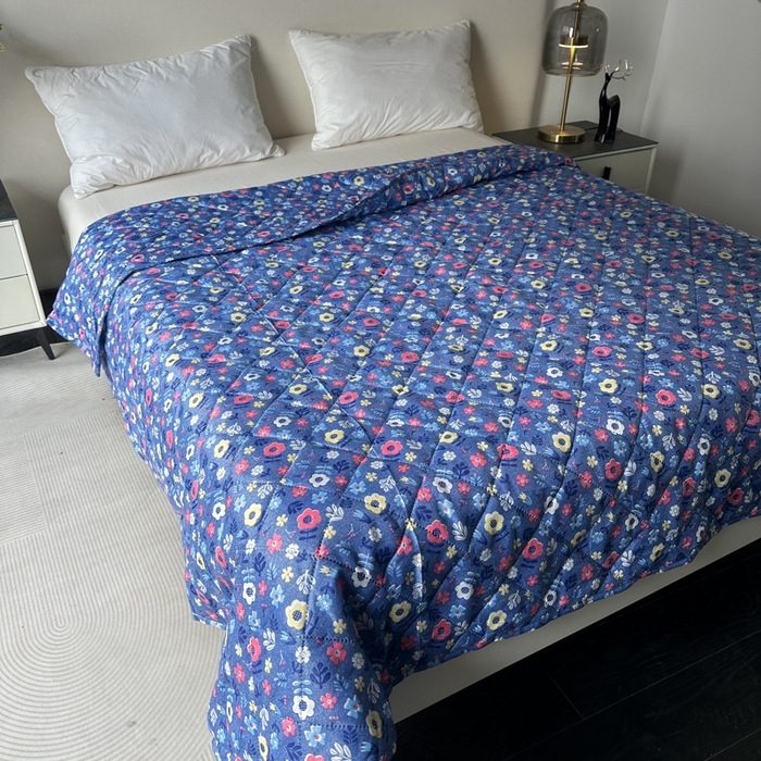 91家纺网 家纺一手货源 找家纺 被多多被业 2026新款磨毛印花夏被夏凉被空调被 小碎花-蓝