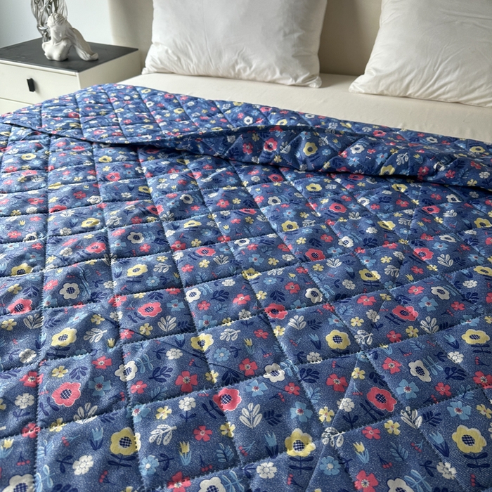 91家纺网 家纺一手货源 找家纺 被多多被业 2026新款磨毛印花夏被夏凉被空调被 小碎花-蓝