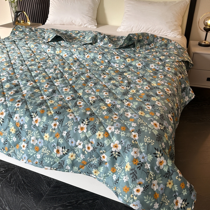 91家纺网 家纺一手货源 找家纺 被多多被业 2026新款磨毛印花夏被夏凉被空调被 小碎花-绿