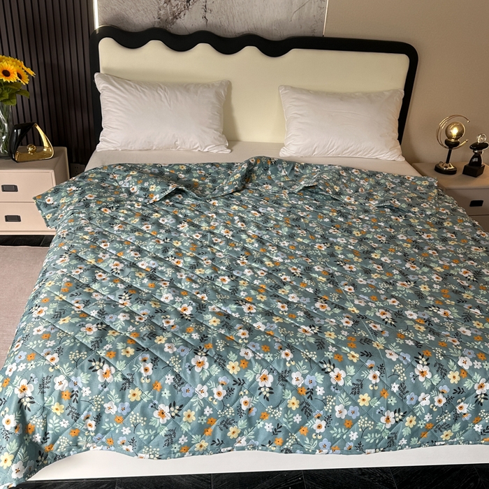 91家纺网 家纺一手货源 找家纺 被多多被业 2026新款磨毛印花夏被夏凉被空调被 小碎花-绿