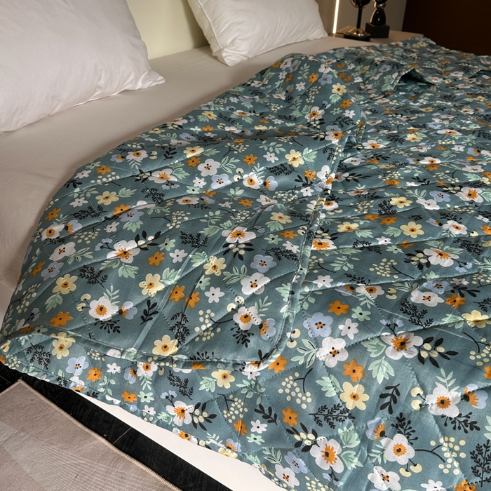 91家纺网 家纺一手货源 找家纺 被多多被业 2026新款磨毛印花夏被夏凉被空调被 小碎花-绿