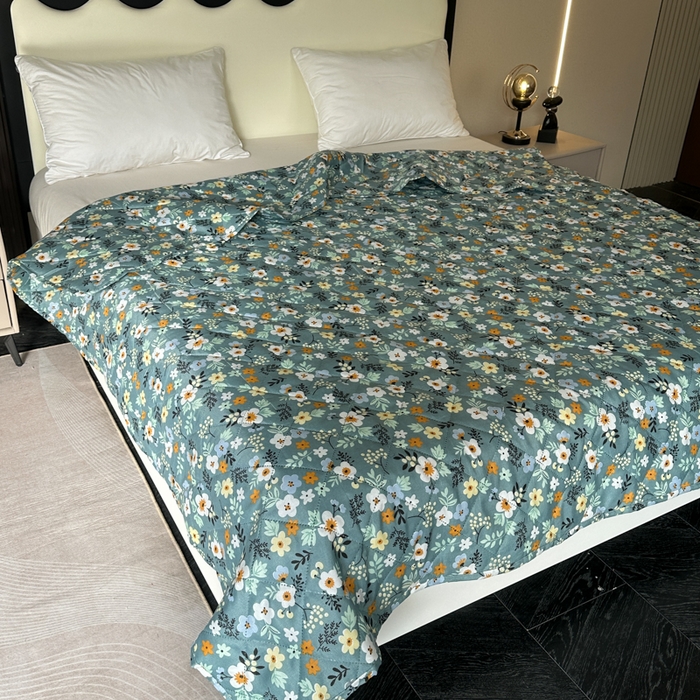 91家纺网 家纺一手货源 找家纺 被多多被业 2026新款磨毛印花夏被夏凉被空调被 小碎花-绿