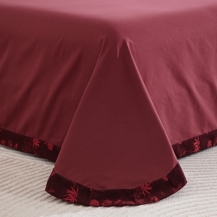 91家纺网 家纺一手货源 找家纺 （总）仰望棉麻双层纱供应链 2026新款邻家小院黑红全棉色织提花纽扣款四件套