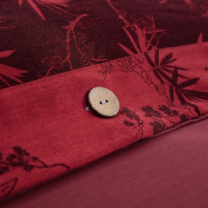 91家纺网 家纺一手货源 找家纺 （总）仰望棉麻双层纱供应链 2026新款邻家小院黑红全棉色织提花纽扣款四件套