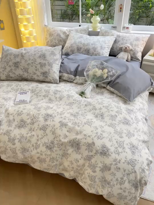 91家纺网 家纺一手货源 找家纺 瑞莱 2026新款全棉印花13070花卉系列四件套 洛莉