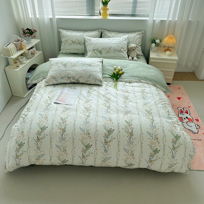 91家纺网 家纺一手货源 找家纺 瑞莱 2026新款全棉印花13070花卉系列四件套 百草集 