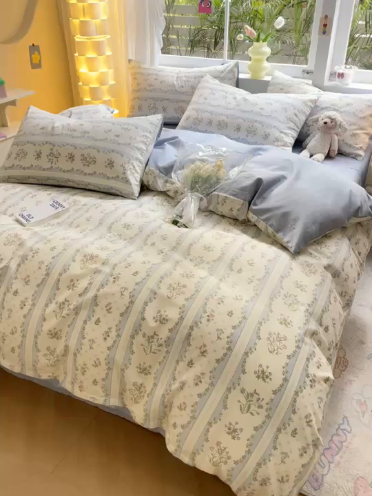 91家纺网 家纺一手货源 找家纺 瑞莱 2026新款全棉印花13070花卉系列四件套 初享时光